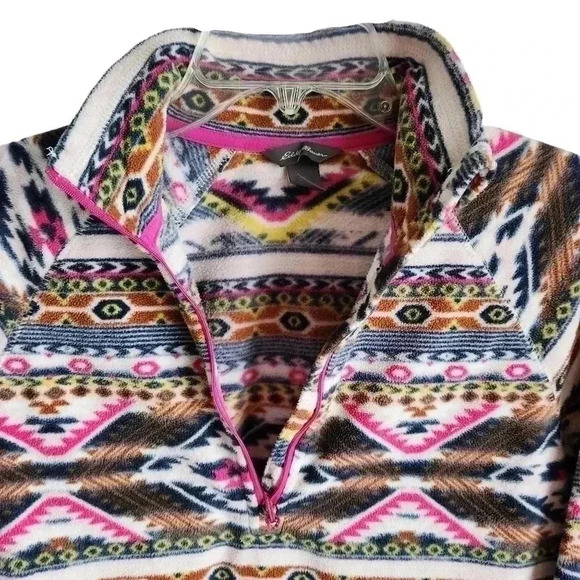 Eddie Bauer Women’s M Southwest Fleece Pullover Quarter Zip Brown Pink Blue - Picture 2 of 11